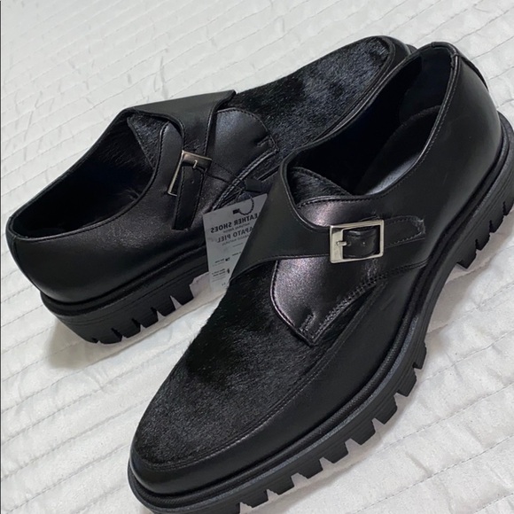 NWT ZARA leather black does w/pony hair size 7.5 - Picture 4 of 9